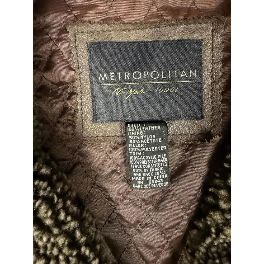 Metropolitan NY Leather Jacket Mens Medium Brown‎ Faux Shearling Lined Coat